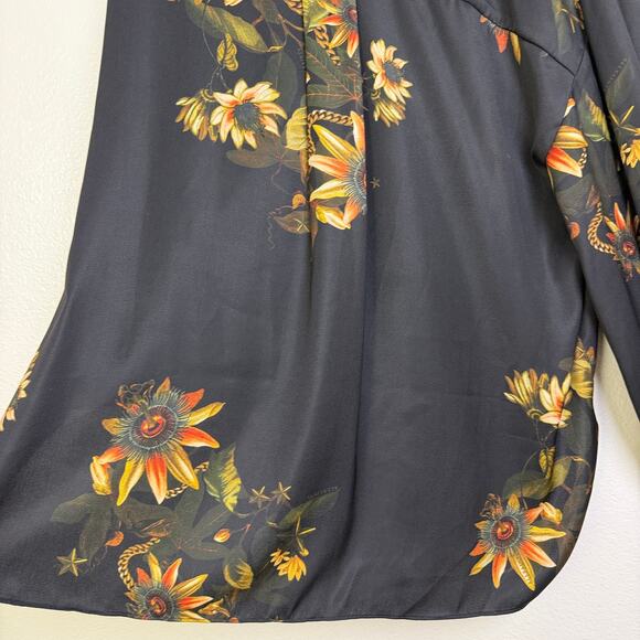 All Saints Black Floral Penny Avifauna Top Womens US 10 Long Sleeve Shirt Blouse - Picture 9 of 11